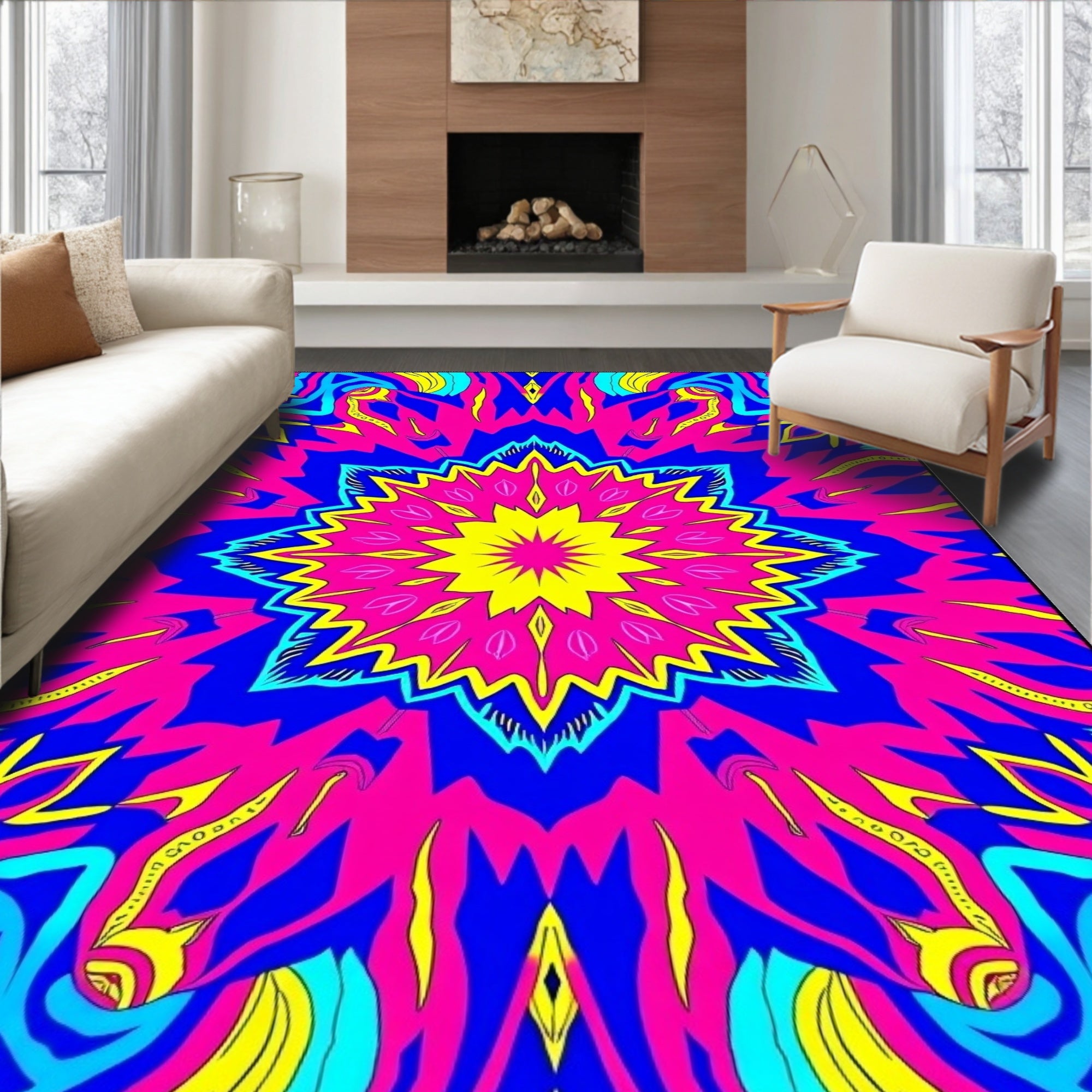 Vibrant Psychedelic Starburst Design Rug
