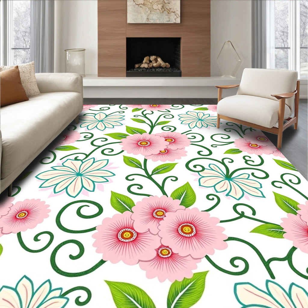 Pink Flower Swirl Pattern Rug