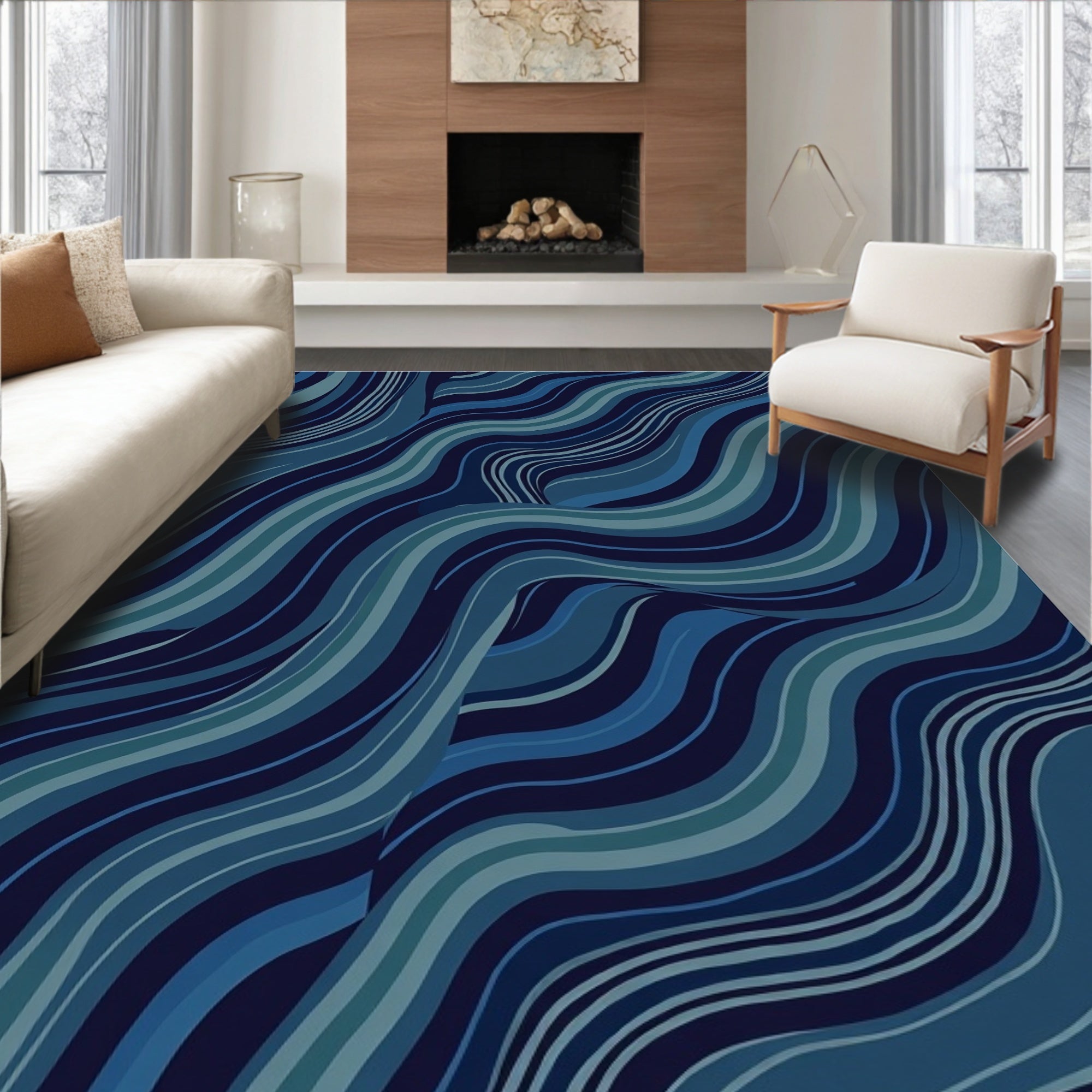 Blue Wave Pattern Abstract Rug