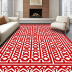 Bold Red Geometric Motif Rug