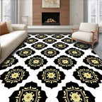 Black Gold Floral Quatrefoil Pattern Rug