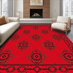 Red Floral Medallion Geometric Border Rug