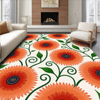 Bright Orange Flower Pattern Rug