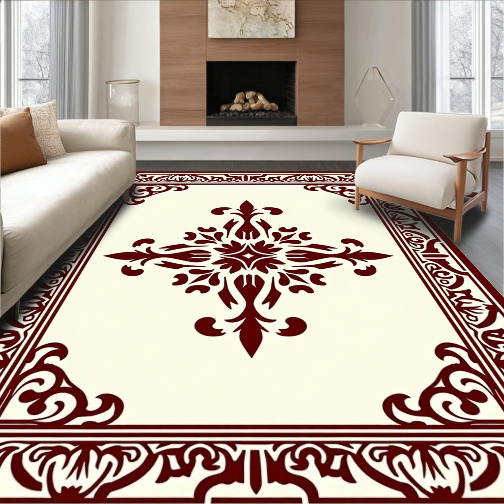 Ornate Central Floral Border Design Rug