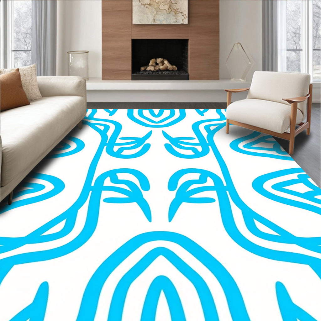 Abstract Blue Swiggle Pattern Rug