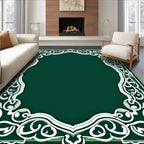 Ornate Emerald Scrollwork Frame Rug
