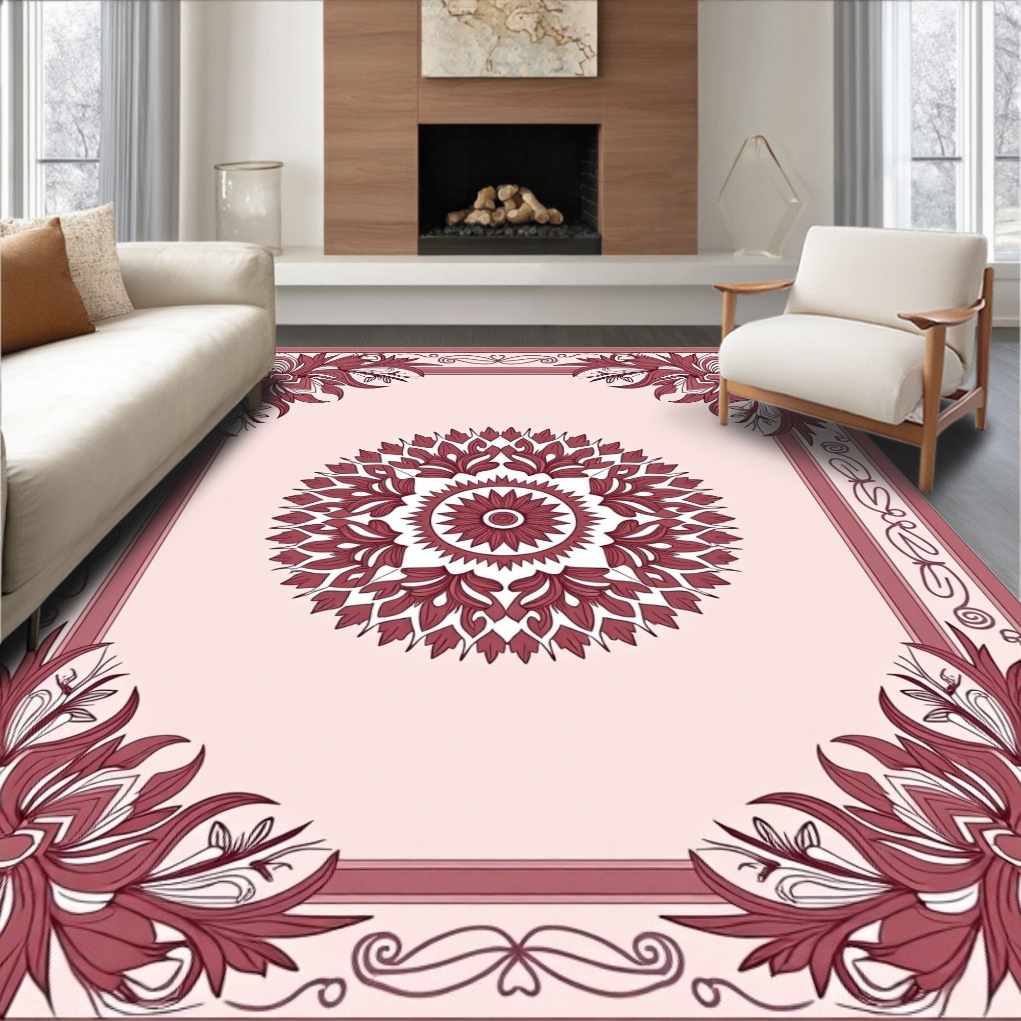 Elegant Scrollwork Floral Mandala Rug