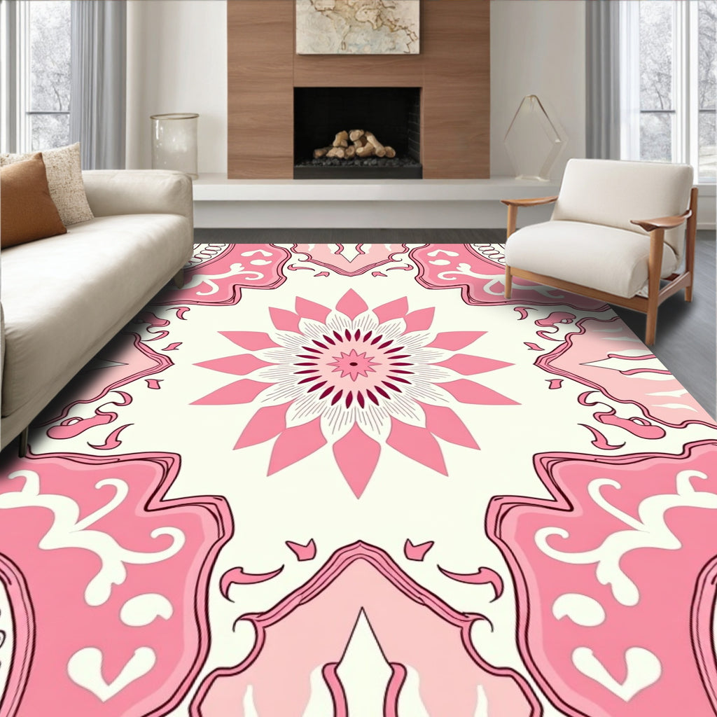Pink Floral Mandala Pattern Rug