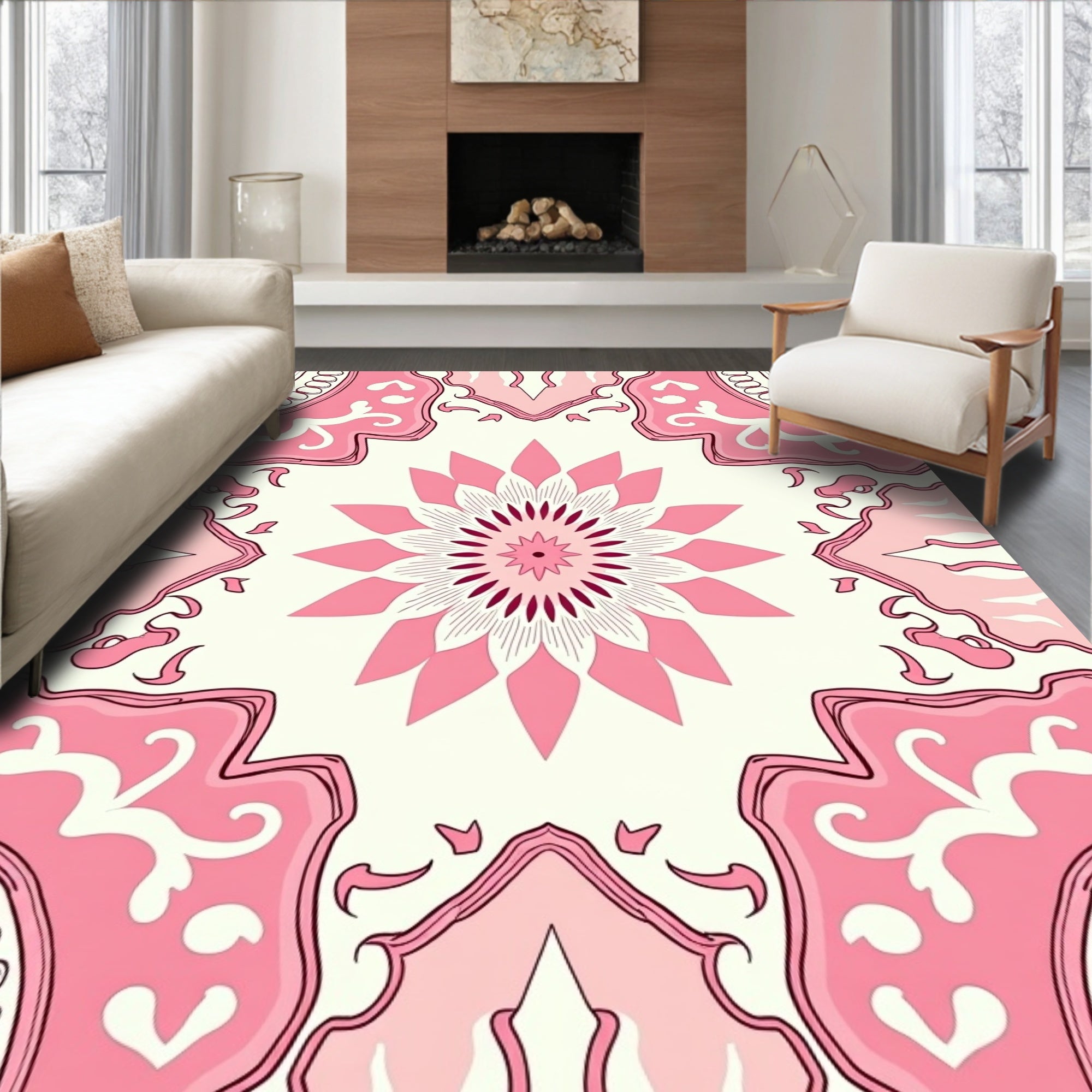Pink Floral Mandala Pattern Rug