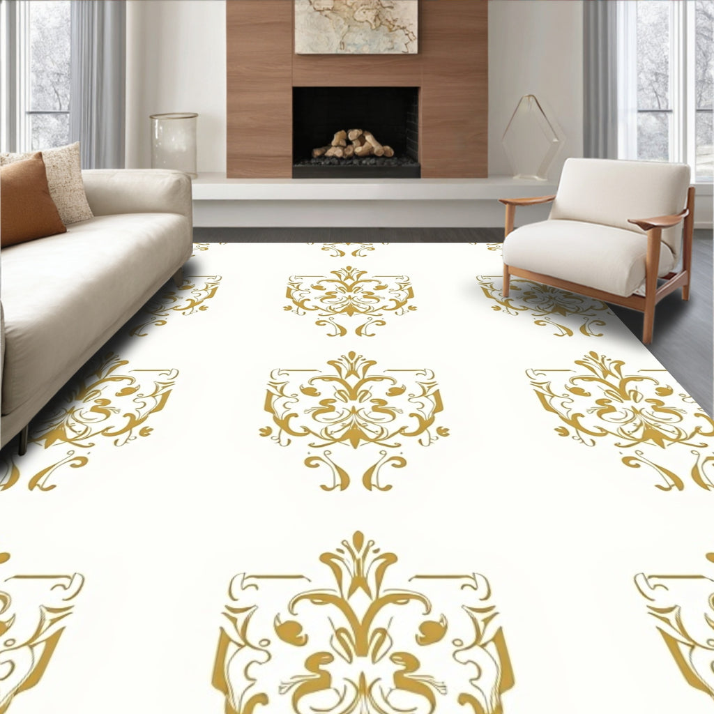 Elegant Gold Crested Floral Design Rug