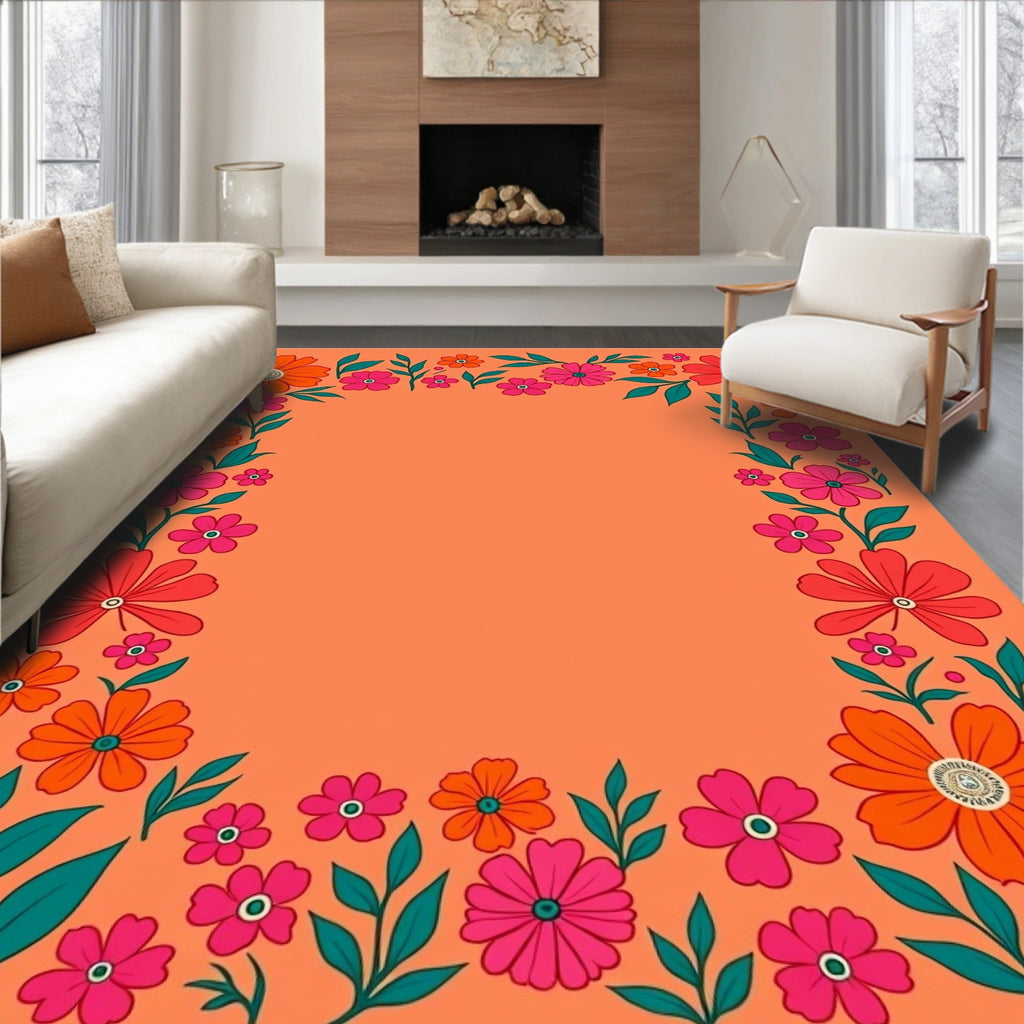 Retro Floral Pattern Border Rug
