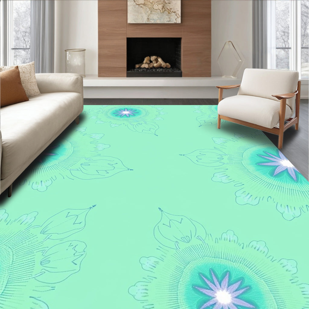Aqua Teal Burst Mandala Rug