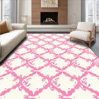 Pink Cream Ornate Lattice Pattern Rug