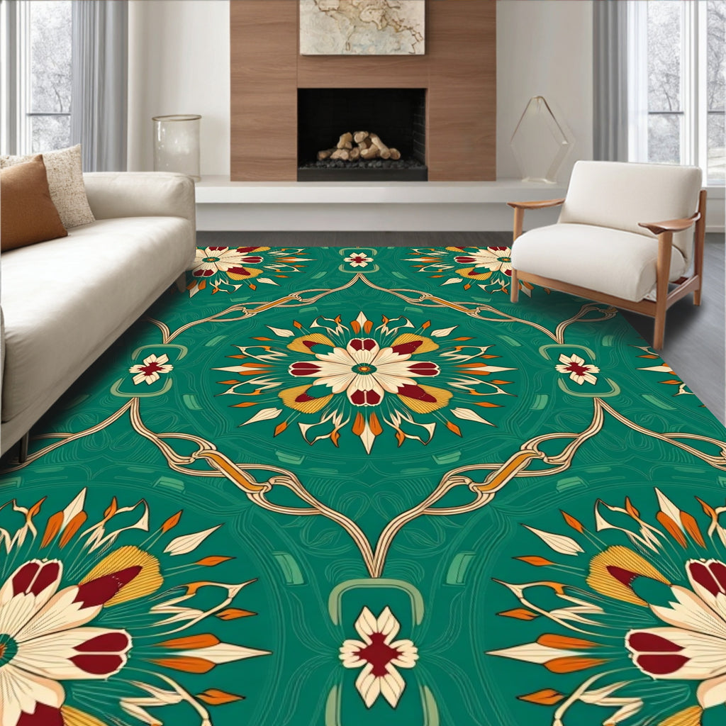 Art Nouveau Floral Medallion Pattern Rug