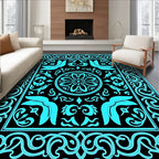 Retro Teal Scrollwork Floral Pattern Rug