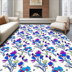 Vibrant Blue Purple Floral Pattern Rug