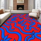Bold Blue Swirl Floral Pattern Rug