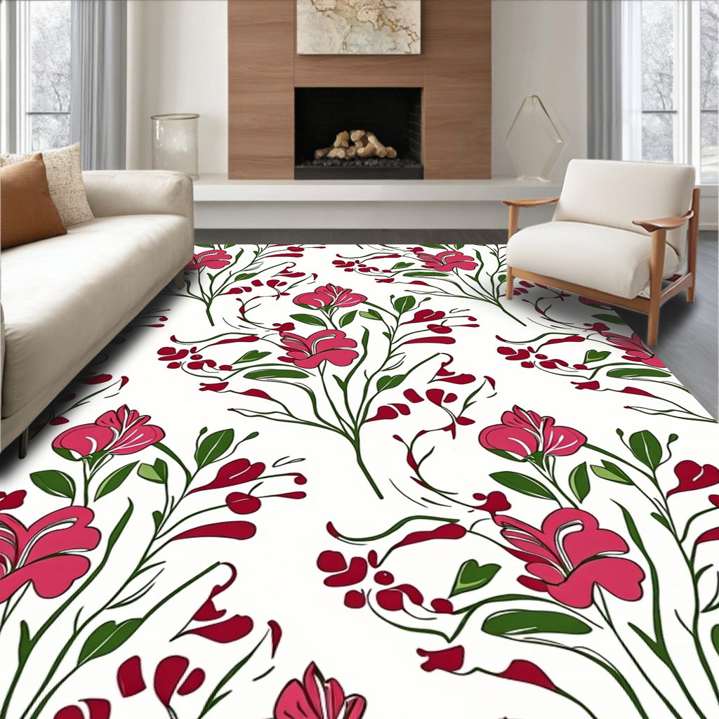 Delicate Flora Pattern With Pink Flowers Rug