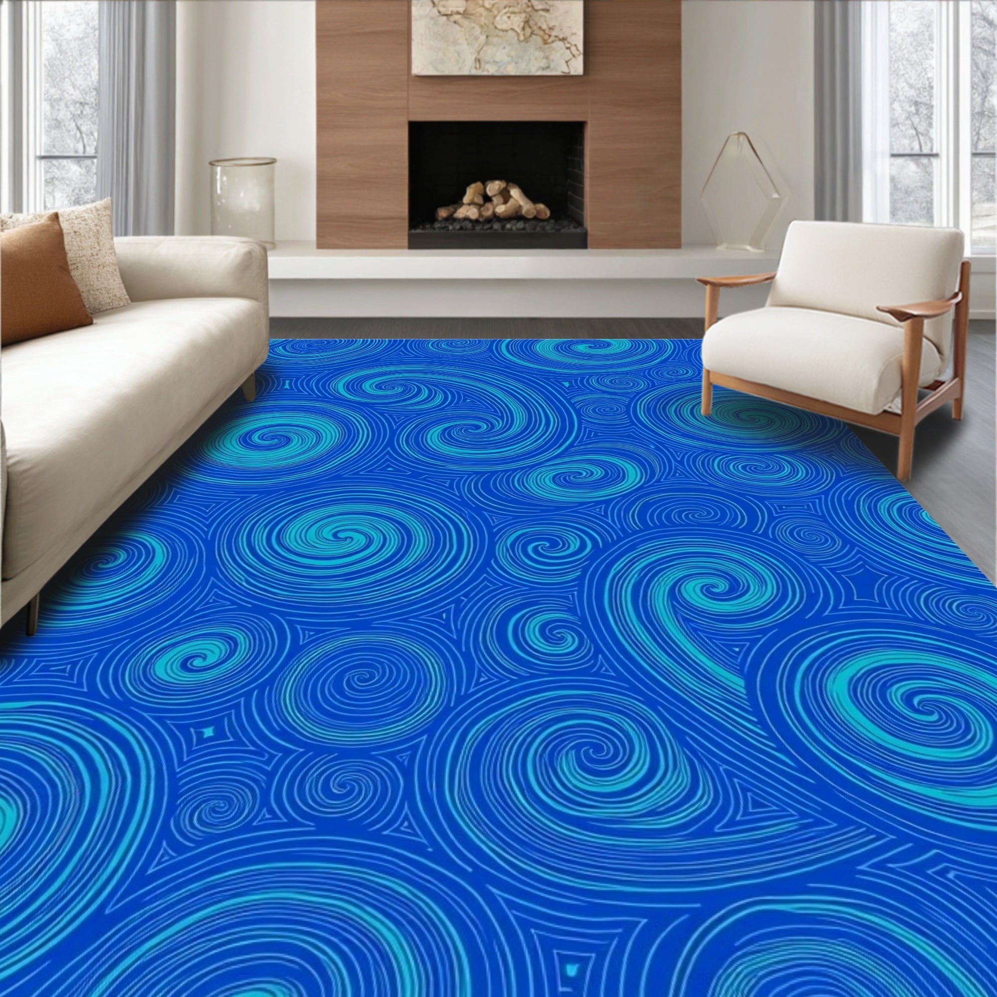 Blue Swirls Abstract Pattern Rug