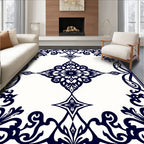 Elegant Dark Blue Floral Symmetry Rug