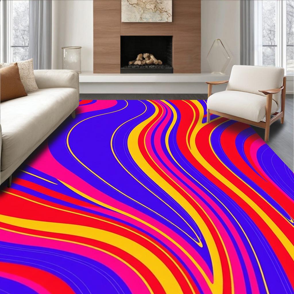 Bold Wavy Color Block Design Rug