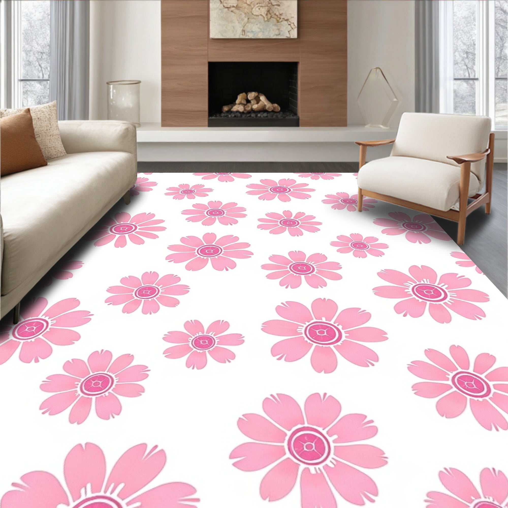 Pink Floral Pattern Design Rug
