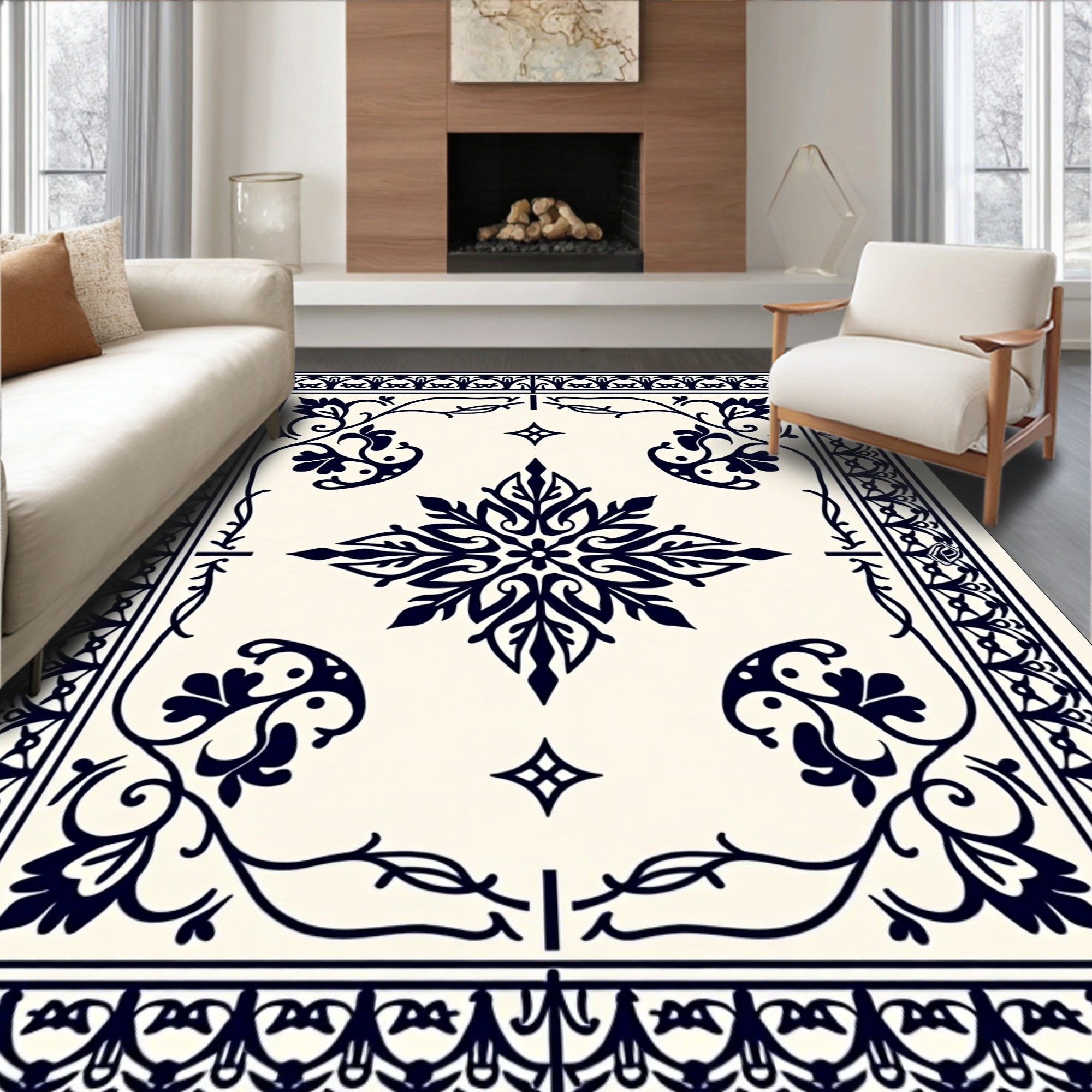 Classic Floral Medallion Frame Design Rug