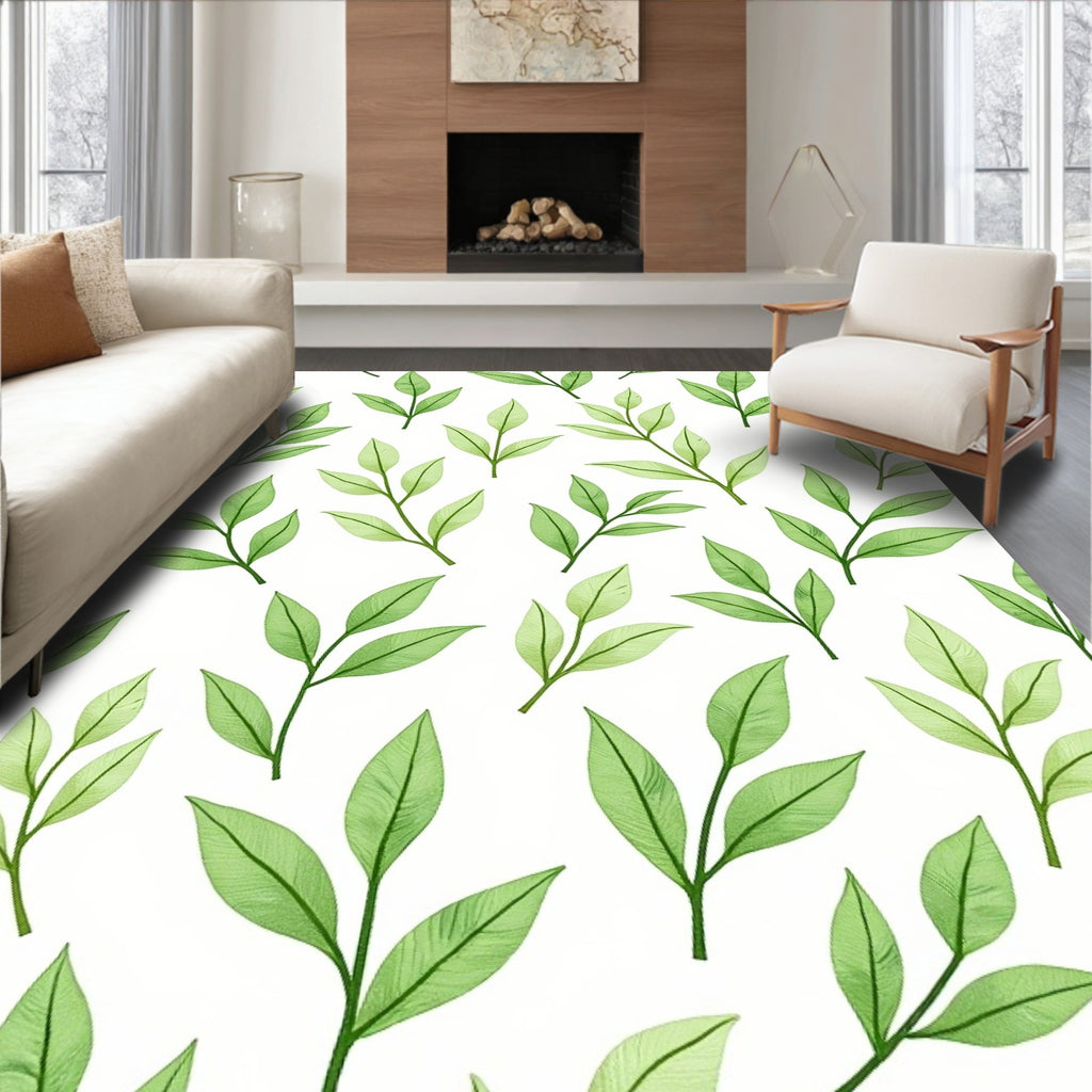 Verdant Green Leafy Branches Repeating Rug