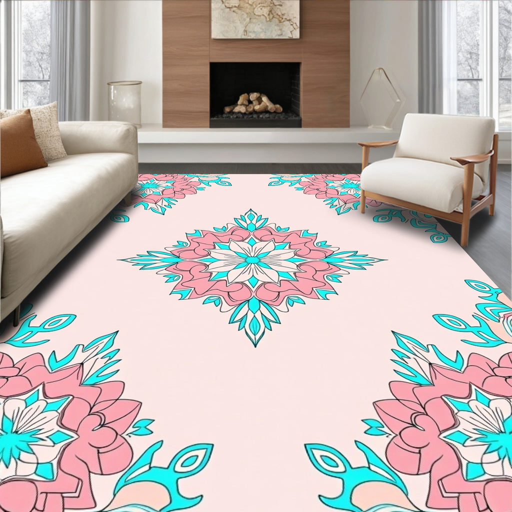 Floral Inverted Geometric Pattern Rug