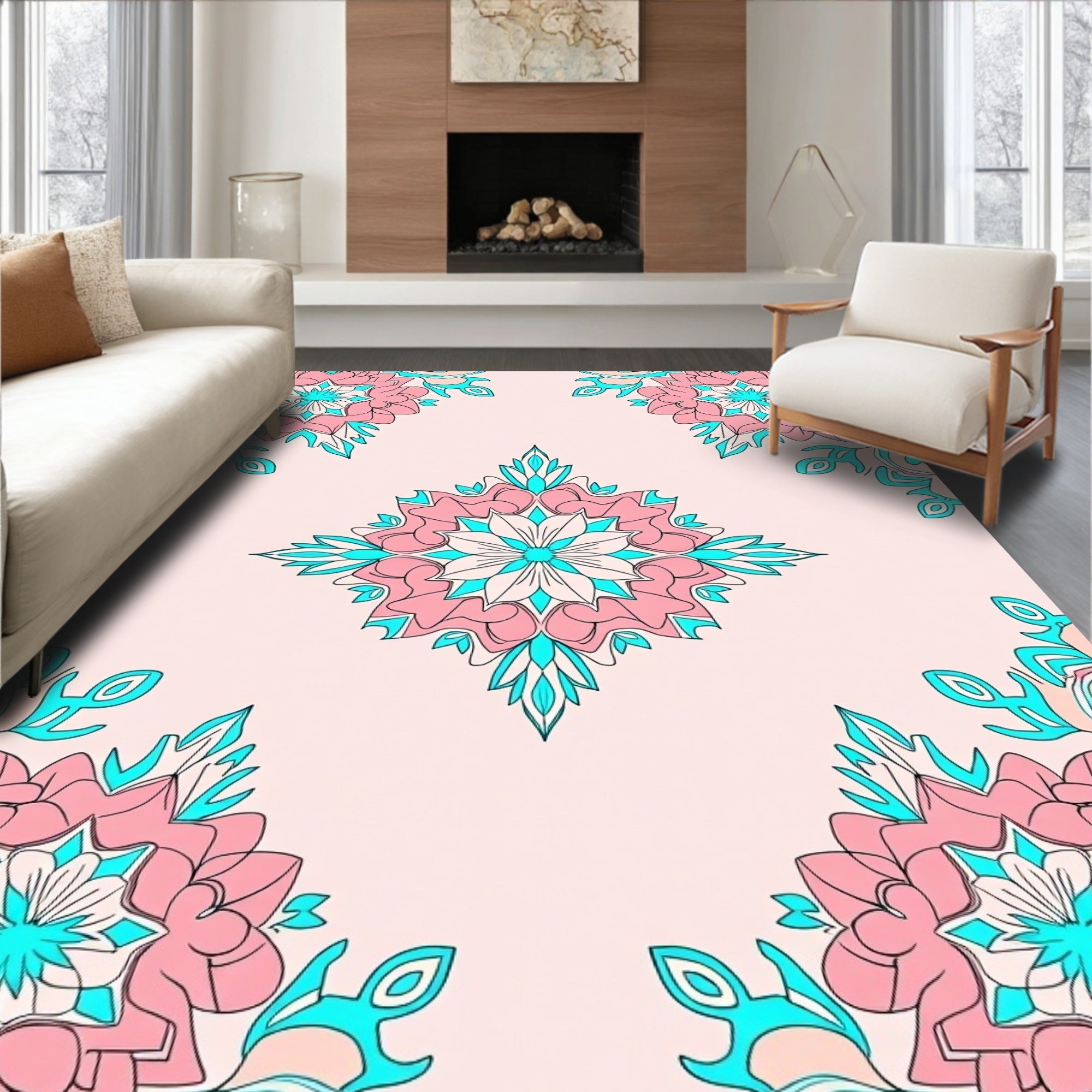 Floral Inverted Geometric Pattern Rug