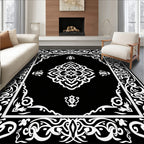 Black White Ornate Floral Rug