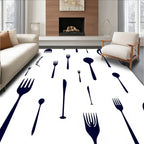 Cutlery Collection Dark Blue Icons Rug
