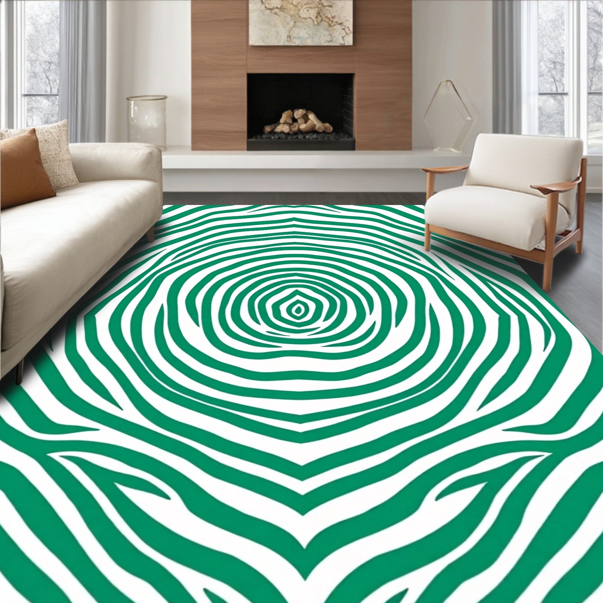 Green Abstract Zebra Stripe Rug