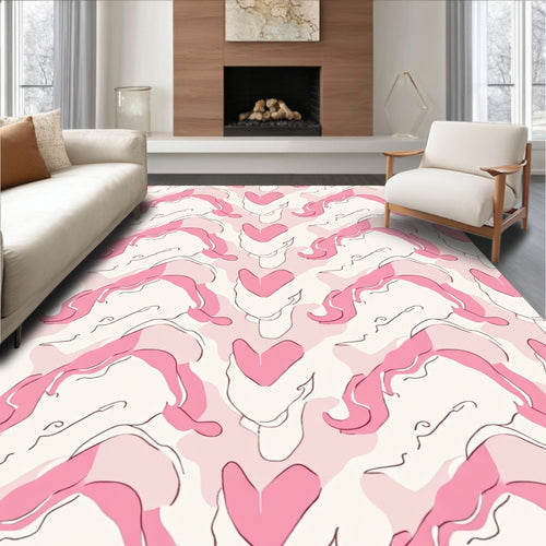 Abstract Pink Heart Flow Pattern Rug