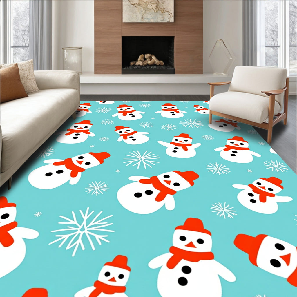 Cheerful Snowmen Winter Holiday Icons Rug