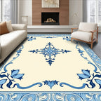 Blue Floral Border With Central Motif Rug