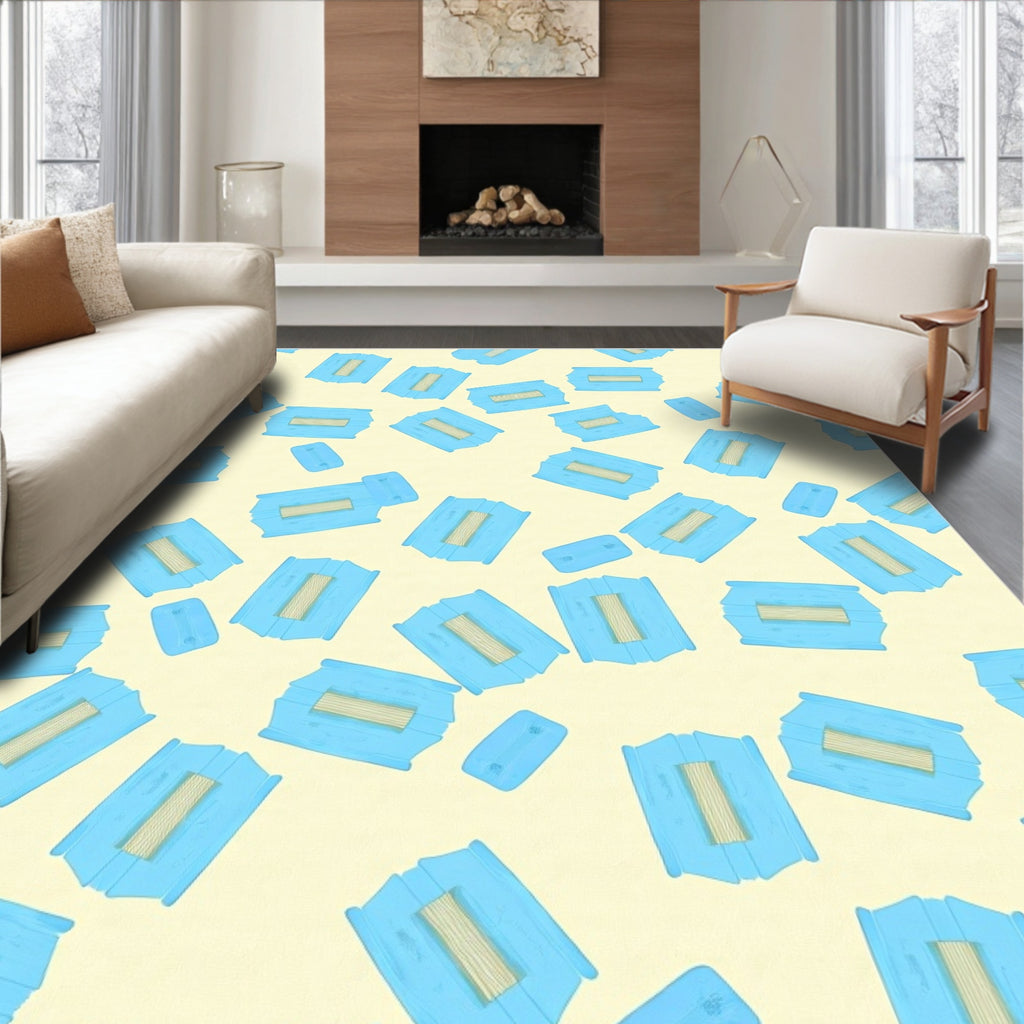 Playful Blue Bar Pattern Design Rug