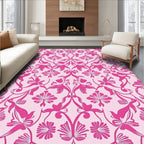 Pink Floral Scroll Pattern Rug