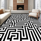 Black White Maze Pattern Rug