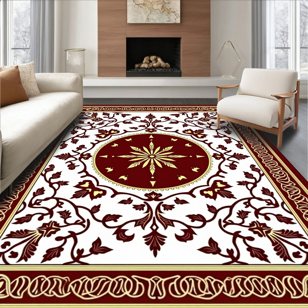 Rich Wine Scarlet Floral Scroll Rug