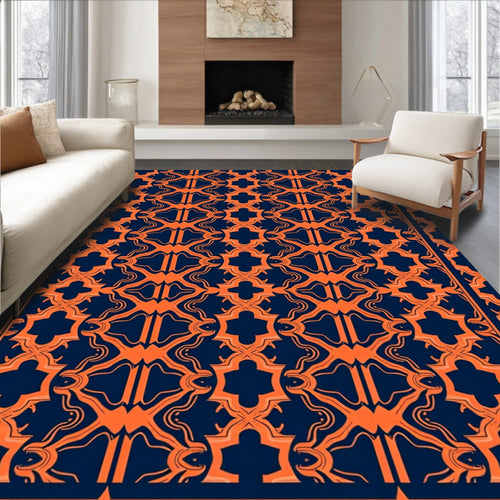 Abstract Orange Navy Geometric Pattern Rug