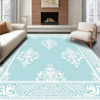 Pale Blue White Classic Damask Style Rug
