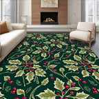 Dark Green Holly Berry Garland Rug