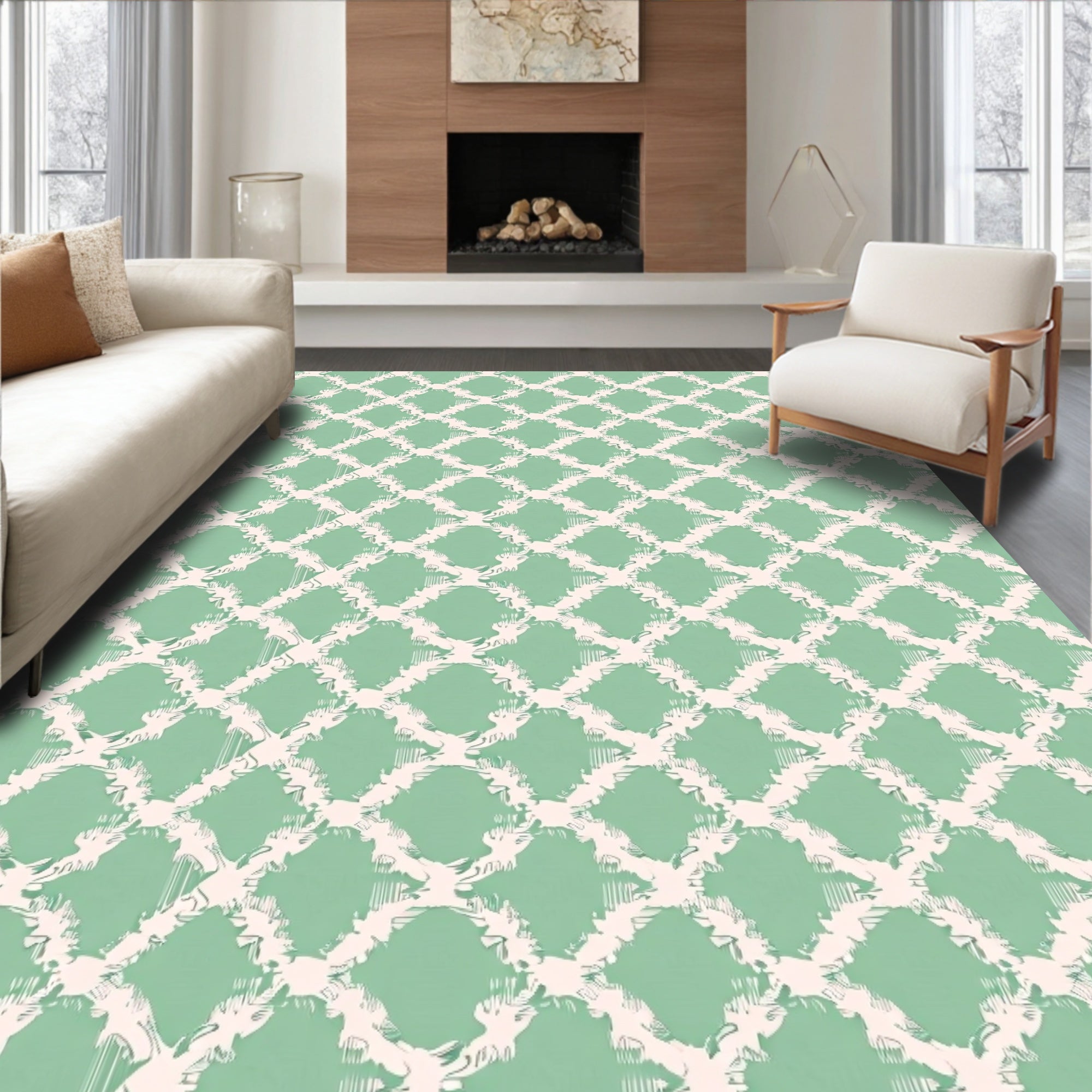 Soft Mint Lattice Diamond Rug