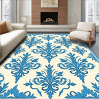 Elegant Blue Floral Damask Pattern Rug