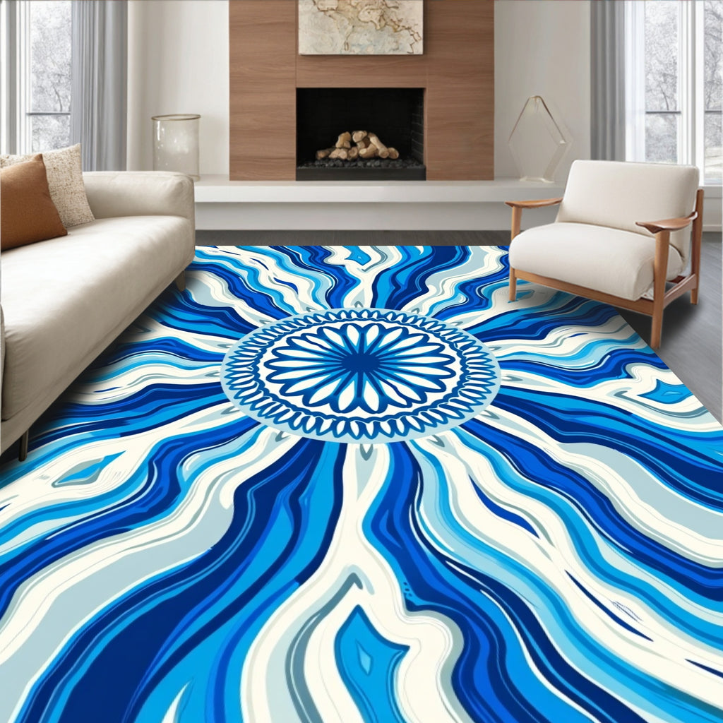 Abstract Blue Swirl Mandala Rug