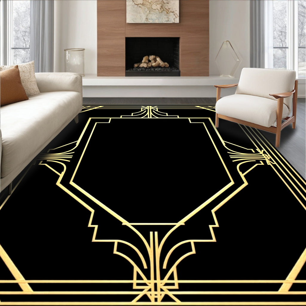 Geometric Gold Art Deco Frame Rug