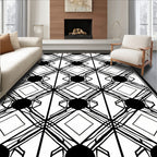 Black White Geometric Diamond Pattern Rug