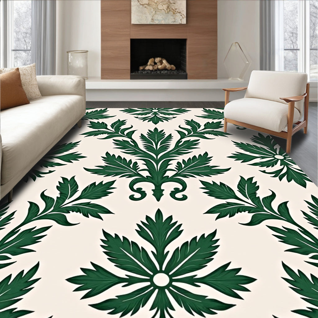 Elegant Dark Green Floral Pattern Design Rug