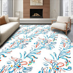 Whimsical Blue Coral Floral Scroll Rug